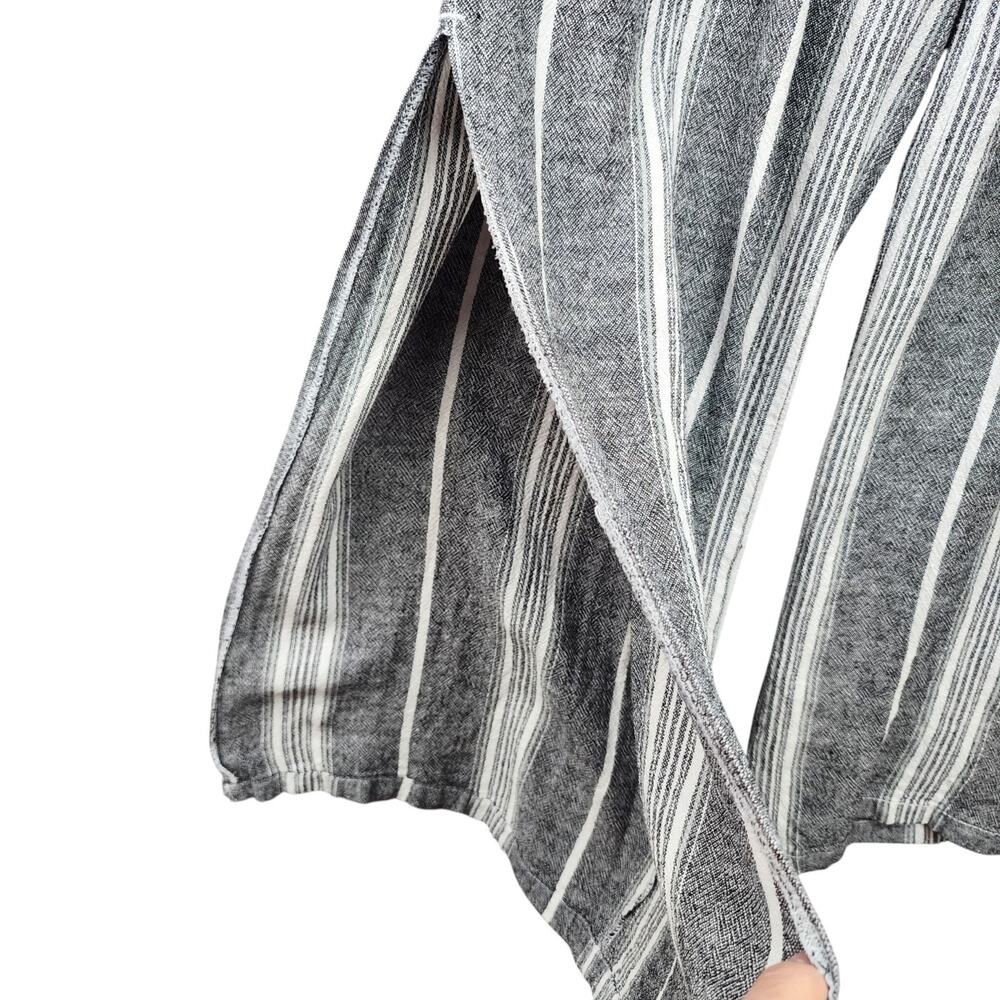 Rewash Stripe Wide Leg Pants XS Linen Blend Coastal Minimalist Tie Waist Slit - Picture 7 of 14